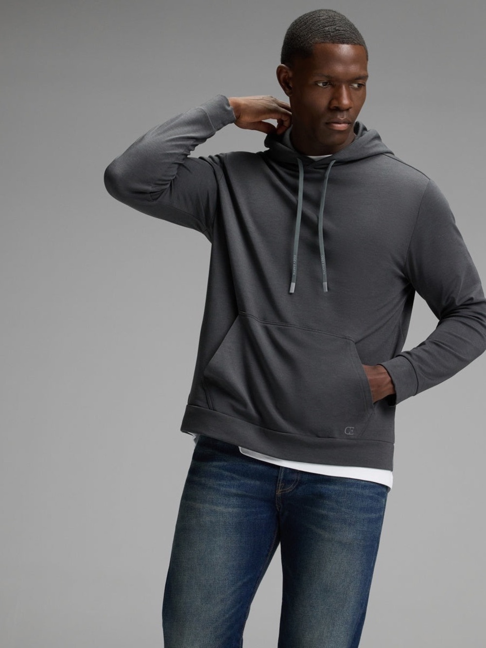 Cozy Earth Men's Brushed Bamboo Hoodie Size L Charcoal Gray Pullover Soft